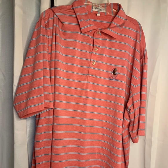 Peter Millar Summer Comfort Polo, Salmon, Blue lines, XL, Shoal Creek - Picture 1 of 6